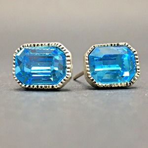 Carolee Carol Lee Faux Blue Topaz Crystal Stud Earrings